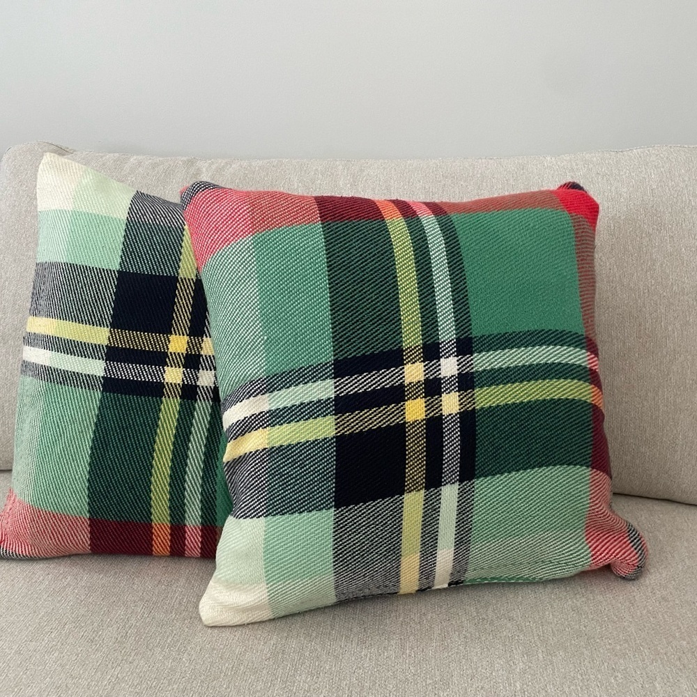 Indigo Festive Plaid Pillow Covers - Green, Red, and Black